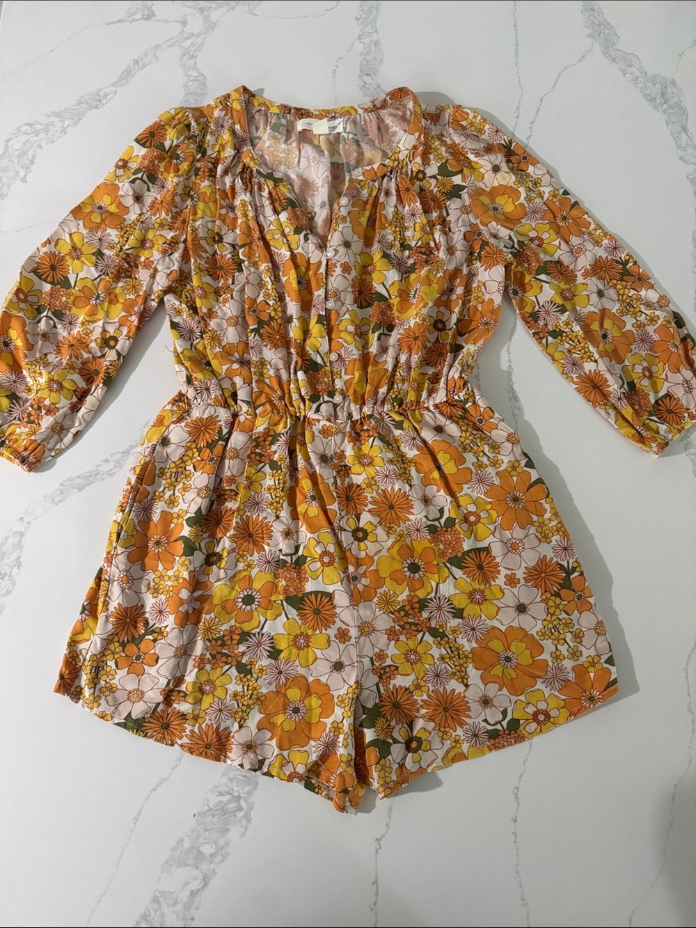Treasure & Bond Cream Floral Blouse with Yellow & Orange Accents